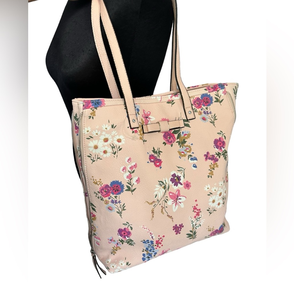Candies Shoulder Bag Floral Pink Multi Color Tote Vegan Leather Large